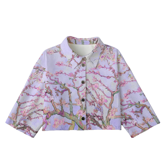 Hue® X Van Gogh Women's Cropped Cotton Jacket with Almond Blossom Print "Sakura"